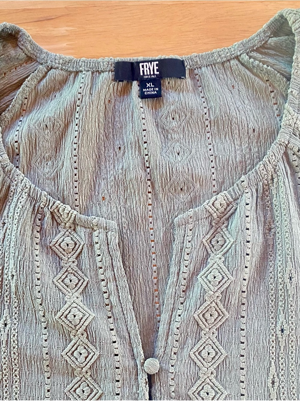 FRYE Sage Green Embroidered Peasant Blouse - Picture 4 of 4